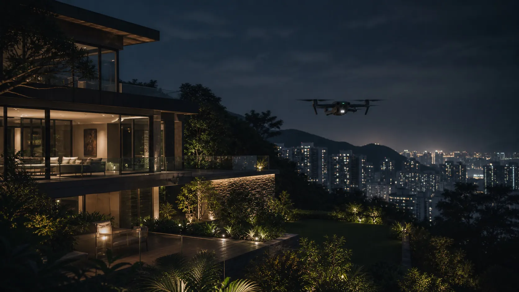 住宅附近出現低空無人機的情境示意